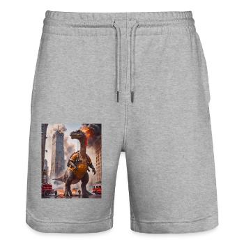 Dinos living working as a fire fighter - Stanley/Stella Trainer Unisex Organic Jogging Shorts - heather grey - Front - Nik (191cm) & Marisol (170cm)