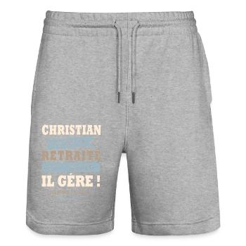 Christian humour retraité cadeau retraite homme - Short de jogging bio TRAINER Stanley/Stella unisexe - gris chiné - Devant - Nik (191cm) & Marisol (170cm)