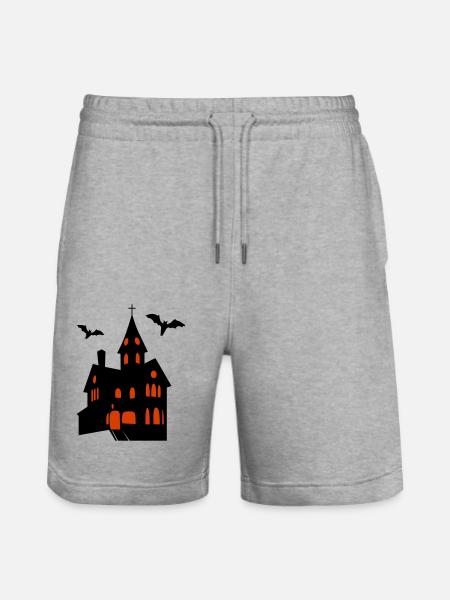 Spooky Castle with Bats Halloween - Stanley/Stella Trainer Unisex Organic Jogging Shorts - heather grey