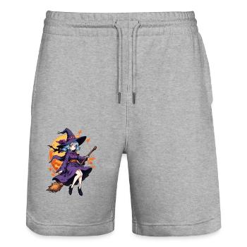 Halloween - Sorcière avec balai Horreur Manga - Short de jogging bio TRAINER Stanley/Stella unisexe - gris chiné - Devant - Nik (191cm) & Marisol (170cm)