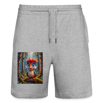 super cute birds around the world – Woodpecker - Stanley/Stella Trainer Unisex Organic Jogging Shorts - heather grey - Front - Nik (191cm) & Marisol (170cm)