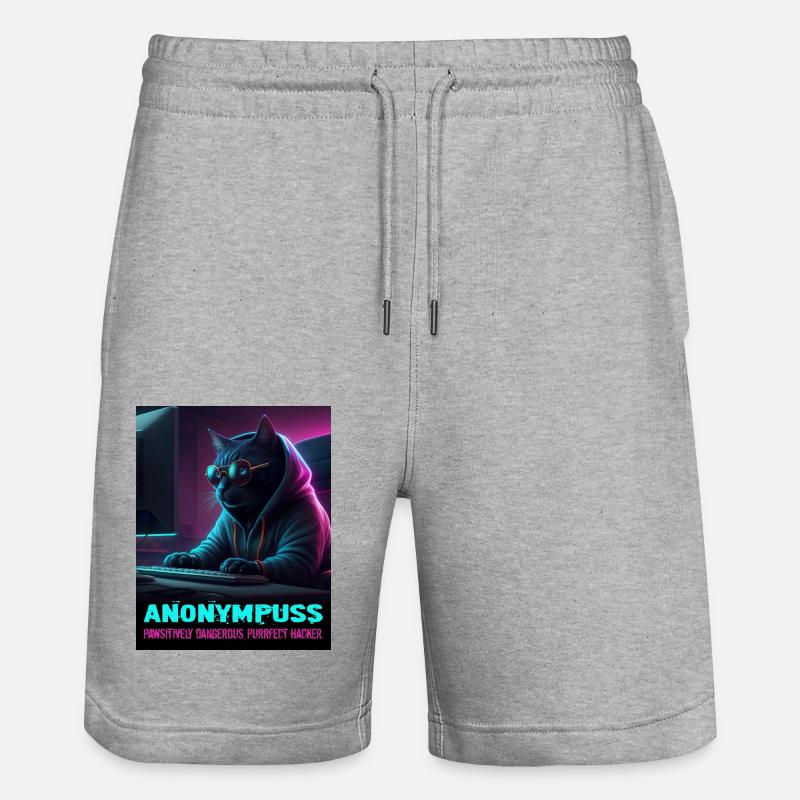 Anonympuss Cat Hacker Lustiges Bild Katze Meme - Stanley/Stella Unisex Bio Joggingshorts Trainer  - Grau meliert