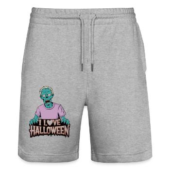 I love Halloween - Short de jogging bio TRAINER Stanley/Stella unisexe - gris chiné - Devant - Nik (191cm) & Marisol (170cm)