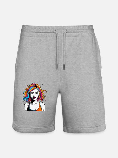 Eine Frau mit Bunte Harre - Stanley/Stella Unisex Bio Joggingshorts Trainer  - Grau meliert