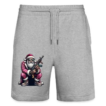 Gangster Santa mit AK 47 in Russenhocke - Stanley/Stella Unisex Bio Joggingshorts Trainer  - Grau meliert - Vorne - Nik (191cm) & Marisol (170cm)