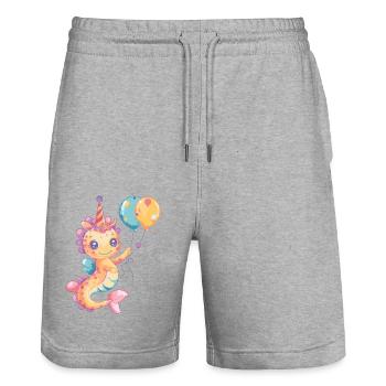 Seahorse Birthday Comic Cute - Stanley/Stella Trainer Unisex Organic Jogging Shorts - heather grey - Front - Nik (191cm) & Marisol (170cm)