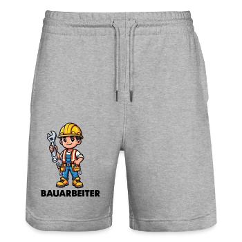 Ouvrier du bâtiment - Short de jogging bio TRAINER Stanley/Stella unisexe - gris chiné - Devant - Nik (191cm) & Marisol (170cm)