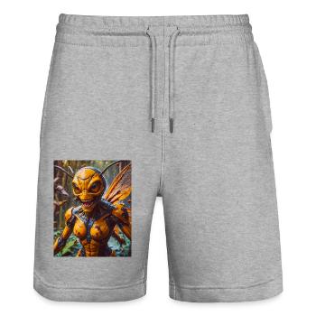 Monstre mutant mi-hommes mi-insecte sombre horreur - Short de jogging bio TRAINER Stanley/Stella unisexe - gris chiné - Devant - Nik (191cm) & Marisol (170cm)