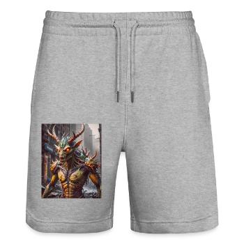 Monstre mutant mi-hommes mi-insecte sombre horreur - Short de jogging bio TRAINER Stanley/Stella unisexe - gris chiné - Devant - Nik (191cm) & Marisol (170cm)