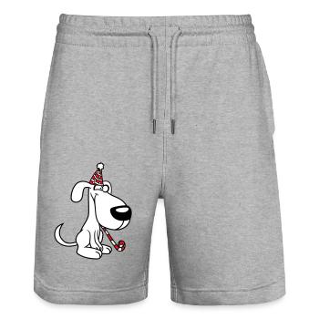 chien anniversaire réveillon nouvel an chapeau de fête célébrer crapaud - Short de jogging bio TRAINER Stanley/Stella unisexe - gris chiné - Devant - Nik (191cm) & Marisol (170cm)
