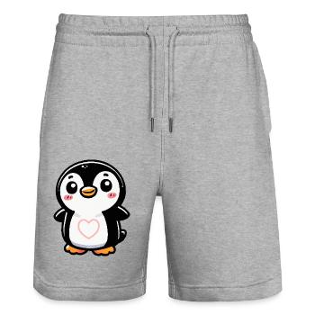 Penguin Comic Heart - Stanley/Stella Trainer Unisex Organic Jogging Shorts - heather grey - Front - Nik (191cm) & Marisol (170cm)