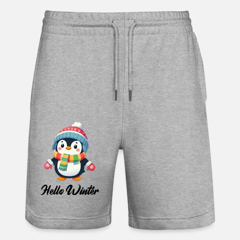 pinguin comic winter - Stanley/Stella Unisex Bio Joggingshorts Trainer  - Grau meliert