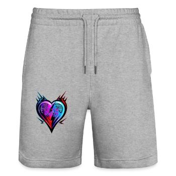 Heart LETs ROCK - Valentine's Day - Stanley/Stella Trainer Unisex Organic Jogging Shorts - heather grey - Front - Nik (191cm) & Marisol (170cm)