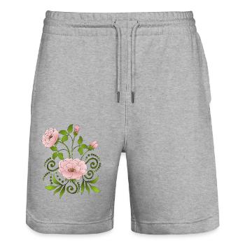 Flowers - Stanley/Stella Trainer Unisex Organic Jogging Shorts - heather grey - Front - Nik (191cm) & Marisol (170cm)