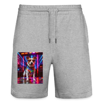 super cute dog fashion victim Jack Russel Terrier - Stanley/Stella Trainer Unisex Organic Jogging Shorts - heather grey - Front - Nik (191cm) & Marisol (170cm)