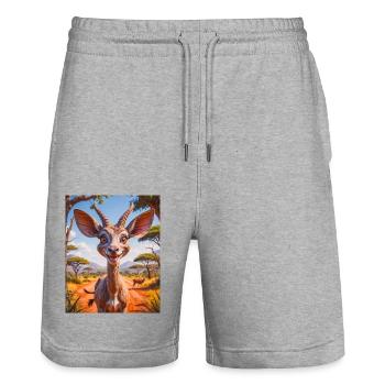 Animaux africains super mignons – Kudu - Short de jogging bio TRAINER Stanley/Stella unisexe - gris chiné - Devant - Nik (191cm) & Marisol (170cm)