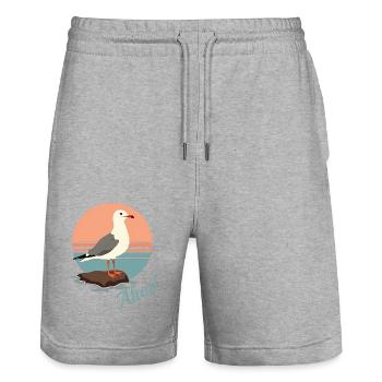 Seagull Ahoy - Stanley/Stella Trainer Unisex Organic Jogging Shorts - heather grey - Front - Nik (191cm) & Marisol (170cm)