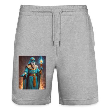 Ptah, blauhäutiger Gott, mit Zepter in der Hand - Stanley/Stella Unisex Bio Joggingshorts Trainer  - Grau meliert - Vorne - Nik (191cm) & Marisol (170cm)
