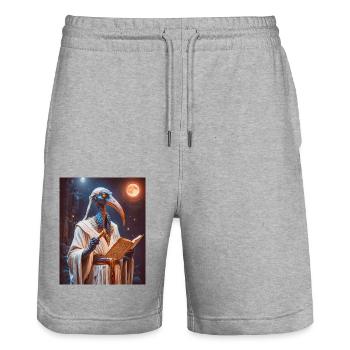 Thoth, ibis-headed god, holding a scroll - Stanley/Stella Trainer Unisex Organic Jogging Shorts - heather grey - Front - Nik (191cm) & Marisol (170cm)