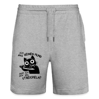 Süße Katze mit Messer – Niedlich, aber tödlich - Stanley/Stella Unisex Bio Joggingshorts Trainer  - Grau meliert - Vorne - Nik (191cm) & Marisol (170cm)