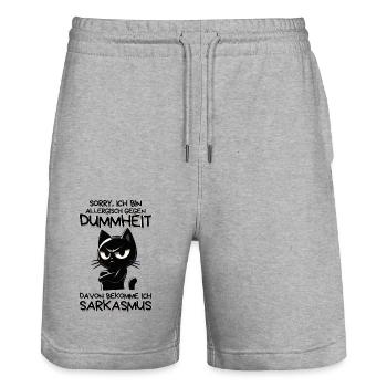 Allergisch gegen Dummheit – Katze mit Sarkasmus - Stanley/Stella Unisex Bio Joggingshorts Trainer  - Grau meliert - Vorne - Nik (191cm) & Marisol (170cm)