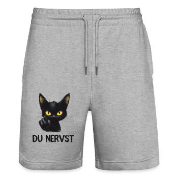 Witzige schwarze Katze sagt: Du nervst - Stanley/Stella Unisex Bio Joggingshorts Trainer  - Grau meliert - Vorne - Nik (191cm) & Marisol (170cm)