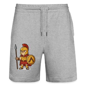 Spartan Comic - Stanley/Stella Trainer Unisex Organic Jogging Shorts - heather grey - Front - Nik (191cm) & Marisol (170cm)