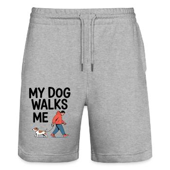 My Dog Walks Me - Stanley/Stella Unisex Bio Joggingshorts Trainer  - Grau meliert - Vorne - Nik (191cm) & Marisol (170cm)