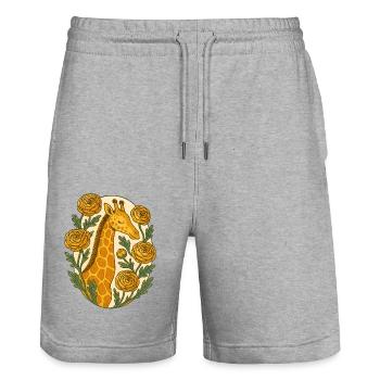 Girafe rétro - Short de jogging bio TRAINER Stanley/Stella unisexe - gris chiné - Devant - Nik (191cm) & Marisol (170cm)