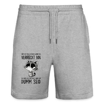 Grummelige Kaffee-Katze für Morgenmuffel - Stanley/Stella Unisex Bio Joggingshorts Trainer  - Grau meliert - Vorne - Nik (191cm) & Marisol (170cm)