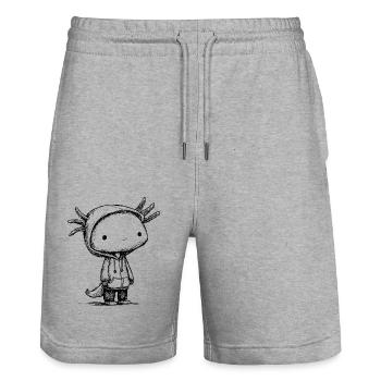 Croquis de dessin animé Kawaii Axolotl - Motif mignon - Short de jogging bio TRAINER Stanley/Stella unisexe - gris chiné - Devant - Nik (191cm) & Marisol (170cm)