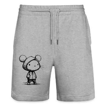 Kawaii Maus Cartoon Skizze – süß & lustig Motiv - Stanley/Stella Unisex Bio Joggingshorts Trainer  - Grau meliert - Vorne - Nik (191cm) & Marisol (170cm)