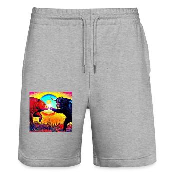 Bull vs. Bear - Stanley/Stella Trainer Unisex Organic Jogging Shorts - heather grey - Front - Nik (191cm) & Marisol (170cm)