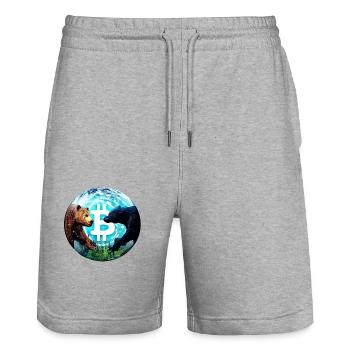Taureau Bitcoin - Short de jogging bio TRAINER Stanley/Stella unisexe - gris chiné - Devant - Nik (191cm) & Marisol (170cm)