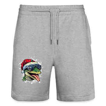 Lézard Noël Drôle - Short de jogging bio TRAINER Stanley/Stella unisexe - gris chiné - Devant - Nik (191cm) & Marisol (170cm)