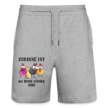 zuhause ist wo meine Hühner sind - Stanley/Stella Unisex Bio Joggingshorts Trainer  - Grau meliert - Vorne - Nik (191cm) & Marisol (170cm)