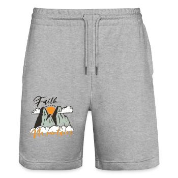 Faith can move Mountains, Matthew 17:20 - Stanley/Stella Unisex Bio Joggingshorts Trainer  - Grau meliert - Vorne - Nik (191cm) & Marisol (170cm)