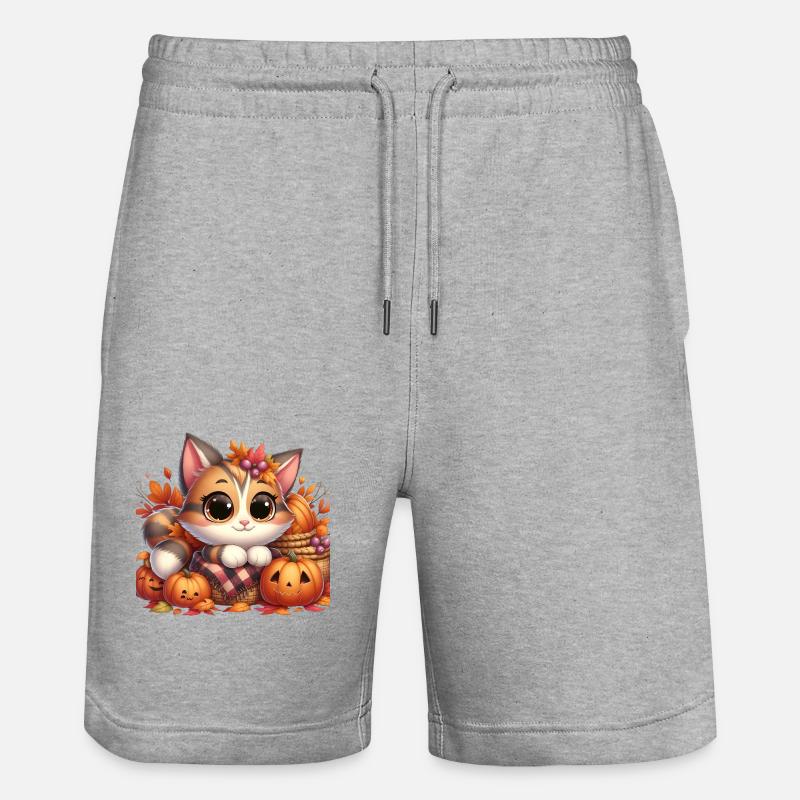 Herbst Katze 5 - Stanley/Stella Unisex Bio Joggingshorts Trainer  - Grau meliert