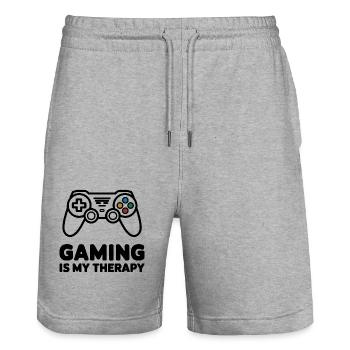Gaming is my Therapy – Minimalist Controller - Stanley/Stella Trainer Unisex Organic Jogging Shorts - heather grey - Front - Nik (191cm) & Marisol (170cm)