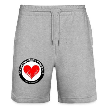 Gemeinsam gegen Rassismus - OMAS GEGEN RECHTS - Stanley/Stella Unisex Bio Joggingshorts Trainer  - Grau meliert - Vorne - Nik (191cm) & Marisol (170cm)