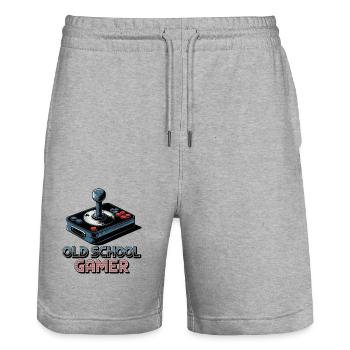 Old School Gamer – Joystick rétro - Short de jogging bio TRAINER Stanley/Stella unisexe - gris chiné - Devant - Nik (191cm) & Marisol (170cm)