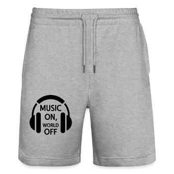Music On, World Off – Minimalistische Kopfhörer - Stanley/Stella Unisex Bio Joggingshorts Trainer  - Grau meliert - Vorne - Nik (191cm) & Marisol (170cm)