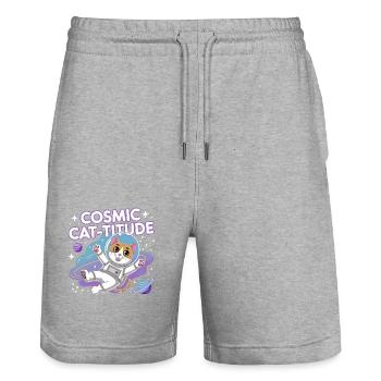 Cosmic Cat-titude – Intergalaktische Katzenpower - Stanley/Stella Unisex Bio Joggingshorts Trainer  - Grau meliert - Vorne - Nik (191cm) & Marisol (170cm)