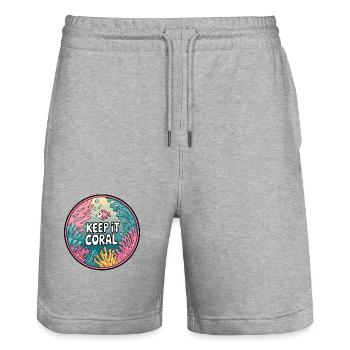 Keep It Coral – Saving Coral Reef, Marine Conservation - Stanley/Stella Trainer Unisex Organic Jogging Shorts - heather grey - Front - Nik (191cm) & Marisol (170cm)
