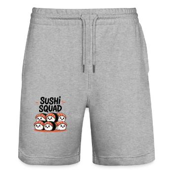 Sushi Squad – Kawaii Nigiri Team - Stanley/Stella Unisex Bio Joggingshorts Trainer  - Grau meliert - Vorne - Nik (191cm) & Marisol (170cm)