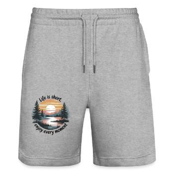 Life Is Short – Enjoy Every Moment - Stanley/Stella Unisex Bio Joggingshorts Trainer  - Grau meliert - Vorne - Nik (191cm) & Marisol (170cm)