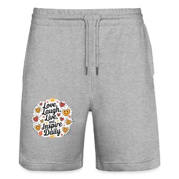 Love, Laugh, Live, and Inspire Daily - Stanley/Stella Unisex Bio Joggingshorts Trainer  - Grau meliert - Vorne - Nik (191cm) & Marisol (170cm)