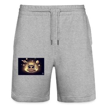 Space Cat Coffee - Stanley/Stella Trainer Unisex Organic Jogging Shorts - heather grey - Front - Nik (191cm) & Marisol (170cm)