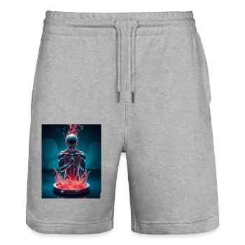 Devil - Stanley/Stella Trainer Unisex Organic Jogging Shorts - heather grey - Front - Nik (191cm) & Marisol (170cm)
