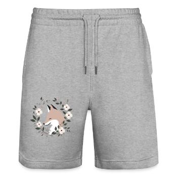 Fuchs mit Blumen - Stanley/Stella Unisex Bio Joggingshorts Trainer  - Grau meliert - Vorne - Nik (191cm) & Marisol (170cm)